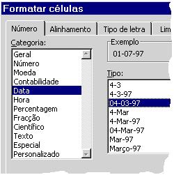 1/Janeiro/1900. Por exemplo: a data 1/7/97 corresponde ao dia 35612, isto é, desde 1/1/1900 até 1/7/1997 são 35612 dias.