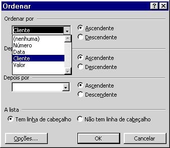 Posicione-se em qualquer célula dentro da Base de Dados. 2. Seleccione o comando Ordenar (Sort) no menu Dados (Data). 3.