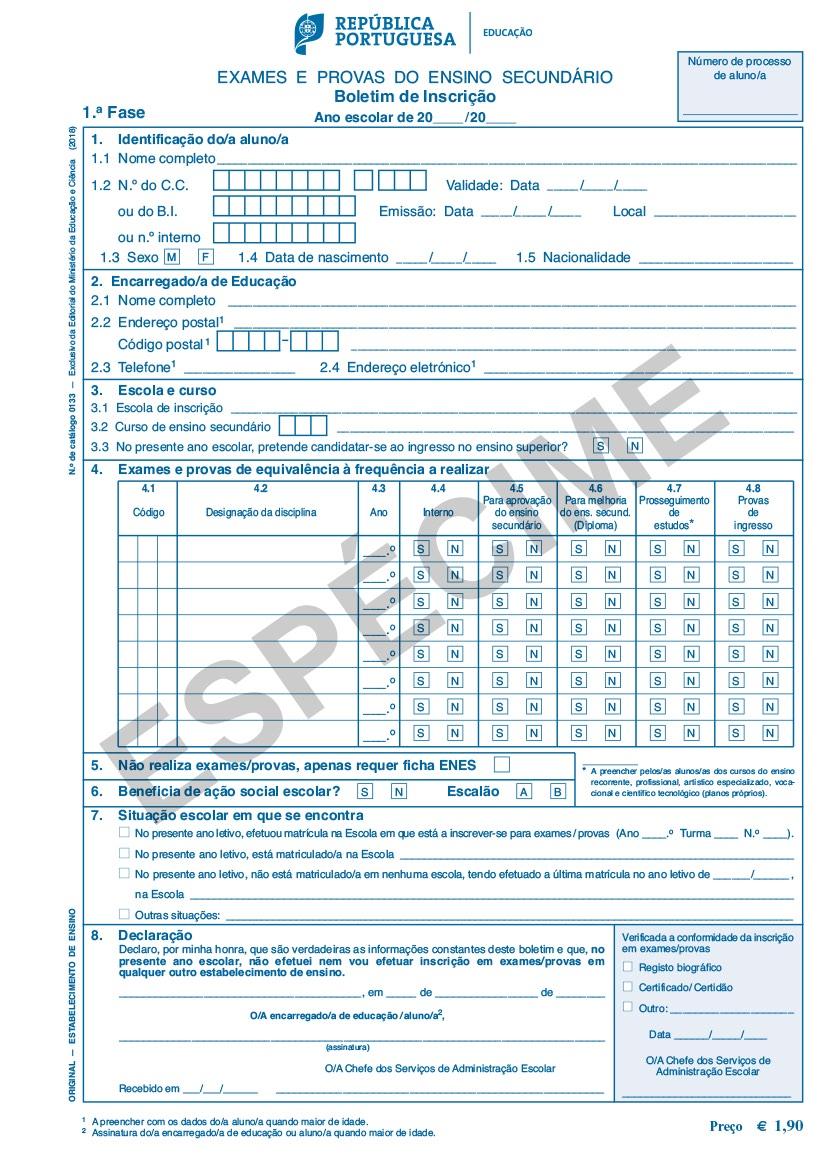 ANEXO IV BOLETINS DE INSCRIÇÃO DO ENSINO