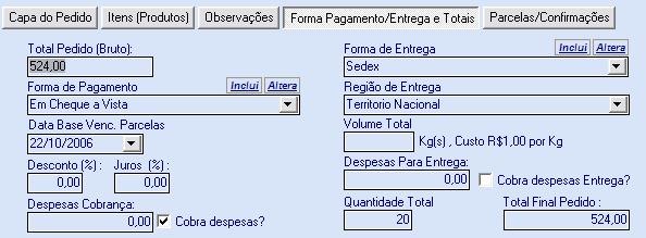 Novo campo para definir data base de calculo dos vencimentos nos pedidos: Forma Pagamento / Entrega e Totais: define as formas de