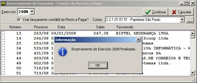 sem a contabilização daqueles registros. Após confirmar a operação, o sistema apresentará a tela abaixo.