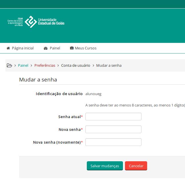 2 COMO MODIFICAR SUA SENHA Após ter acessado o sistema Moodle: