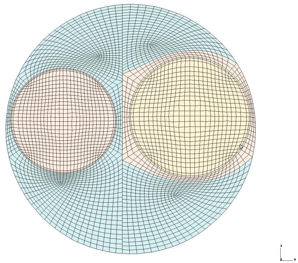 80 3.2. Malha Seguindo o procedimento descrito no item 2.5, a primeira etapa da geração da malha é a criação de um padrão de malha (template) em 2D, como o da FIG. 3.2. O template 2D é extrudado para gerar um padrão de geração de malha em 3D, conforme a FIG.