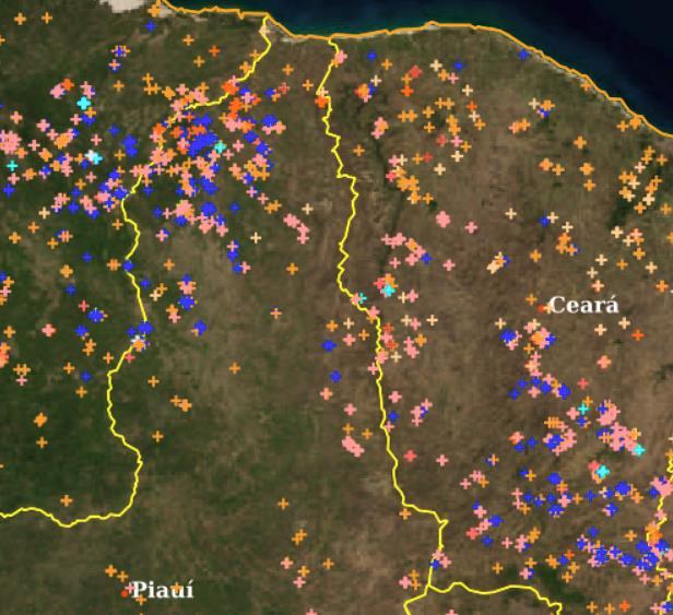 Figura 4.1 Ocorrência de queimadas nos estados do Piauí, Ceará e Maranhão no dia 11 de novembro.