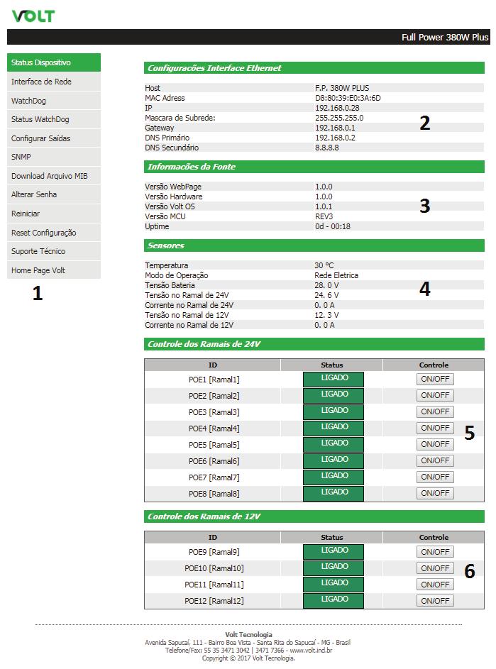 APRESENTAÇÃO DA INTERFACE PRINCIPAL Funcionalidade do sistema ID Descrição Função 1 Menu principal Comandos necessários para realização das operações 2 Interface Ethernet Apresenta as configurações