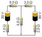 FEI/MG As duas baterias do circuito a seguir, associados em paralelo, alimentam: o amperímetro A ideal, a lâmpada de incandescência de resistência R e o resistor de