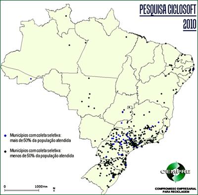 Municípios com coleta seletiva no Brasil Fonte: www.cempre.org.br/ciclosoft_2010.