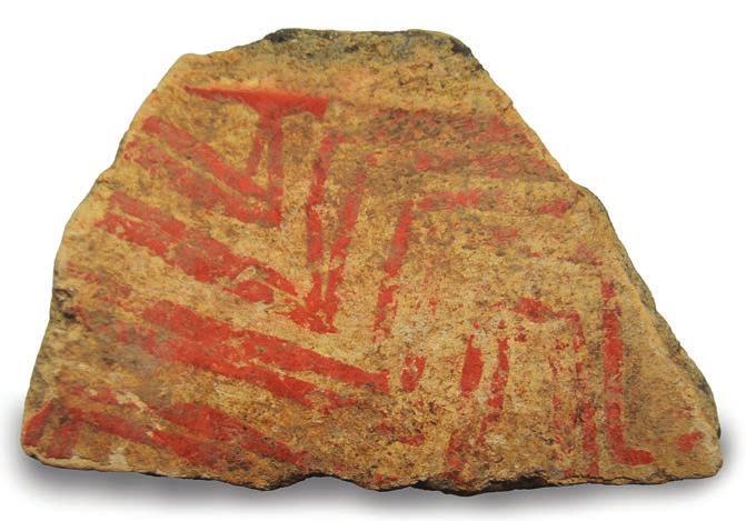 Fragmento cerâmico com pinturas geométricas (cultura Tupi- Guarani), com cerca de 1.000 anos, proveniente de Ivaí PR. Coleção e imagem: Liccardo.