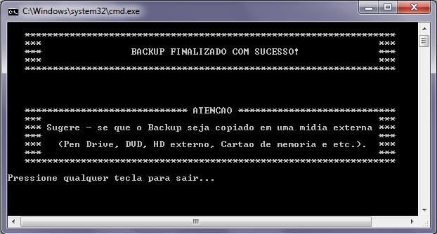 Ao finalizar o backup o sistema automaticamente compacta as informações em um único arquivo para que possa facilitar seu armazenamento, em seguida o sistema gera uma log para visualizar quais tabelas