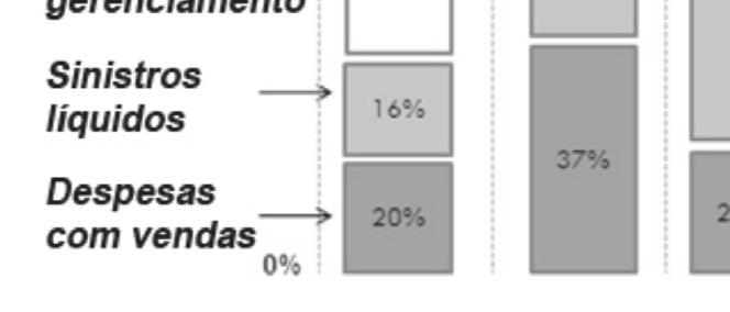 Como mostra o diagrama, as despesas de gerenciamento podem variar entre 10% (para grandes seguradoras) até 30% (para as menores).