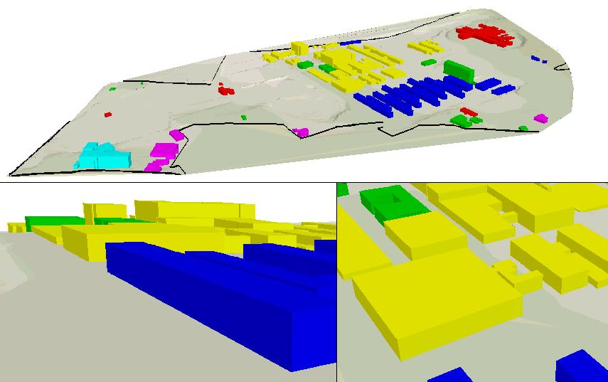 Figura 8 Modelo VRML Variando em Tom de Cor A Figura 9 ilustra a aplicação da variável visual luminosidade como nível de medida ordinal na classificação de alguns prédios do Centro Politécnico.