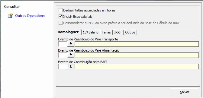 Fig. Tela de parâmetros para processamentos Consulta