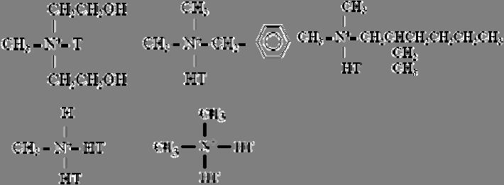 ONDE HT = 65% C 18 30% C 16 5% C 14 Figura 9: Diferentes tipos de sais de amônio quaternário utilizados comercialmente. 2.