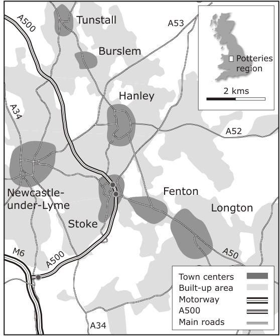 Funcionalidades de um SIG: Exemplo motivador: The Potteries ( As Ceramistas ) conjunto de 6 cidades da Inglaterra com diversas indústrias relacionadas a