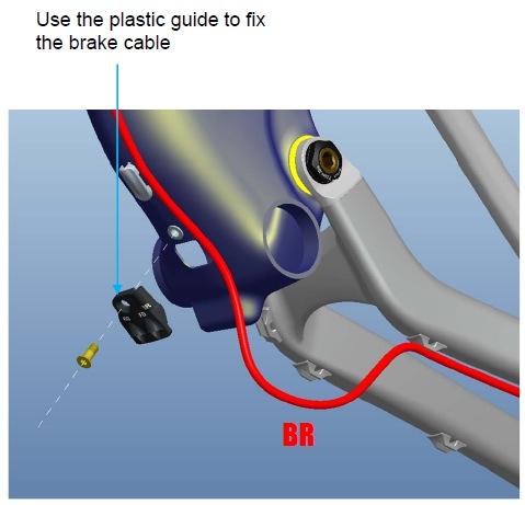 USE PLASTIC GUIDE TO FIX THE BRAKE CABLE Certifique-se que respeita a distância de 40mm