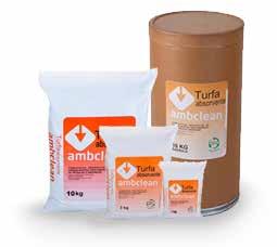 Linha Ambclean Absorventes Natuais Turfa Absorvente A Turfa Absorvente Ambclean é extraída de material da natureza em decomposição, onde passa por um processo que a torna hidrofóbica e absorvente de