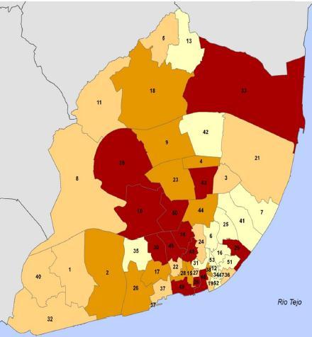 A definição de 4 tipos de perfis de configuração dos estabelecimentos económicos das freguesias do concelho permite verificar geograficamente a distribuição de áreas de actividade existente em Lisboa.