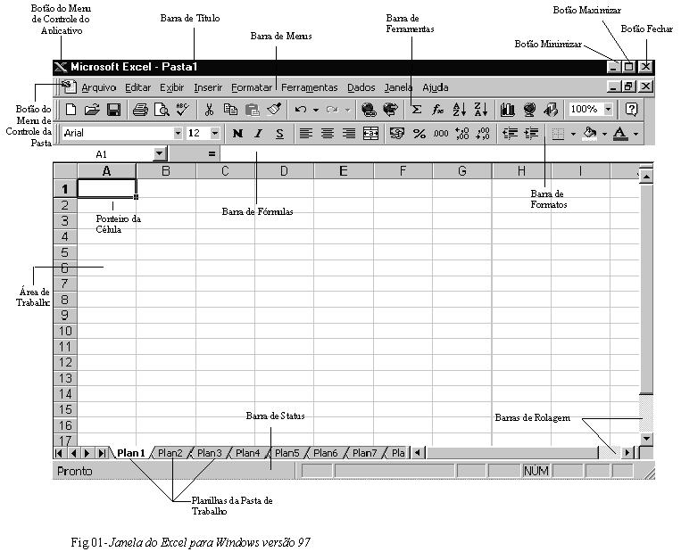 1. 1 Conhecendo a Janela Excel 1997 1.2 A seguir são apresentados orientações do Excel 2007.