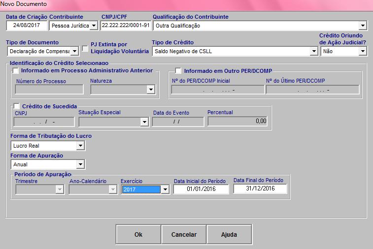 2 Exemplo: Compensação Saldo Negativo de CSLL No ano calendário 2016 (exercício 2017) a empresa fez apuração do seu lucro através do lucro real anual.