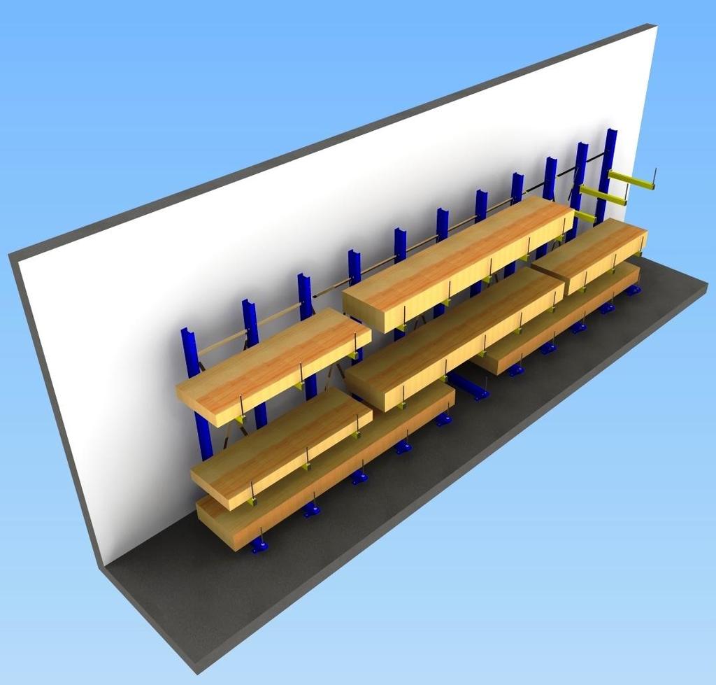 O sistema de cantilever de cargas ligeiras foi desenvolvido para um armazenamento de itens com um peso muito baixo tais como tubos em plástico, alumínio e cobre, perfis simples de alumínio e