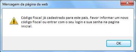 A mensagem abaixo é apresentada caso sua