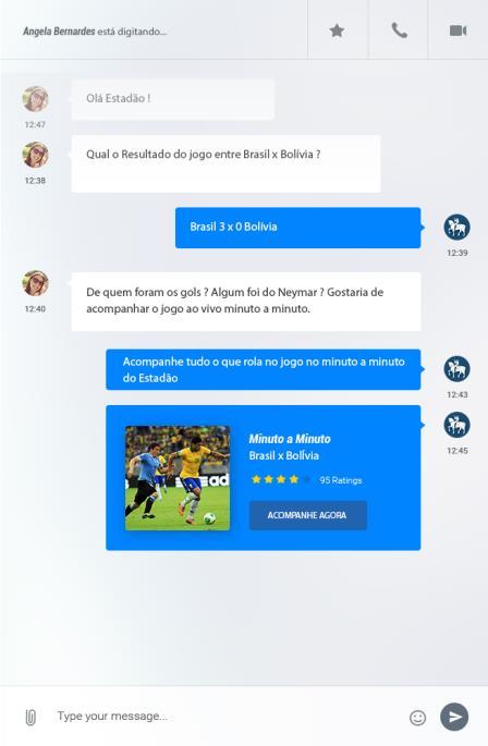 CHATBOX INTERATIVO O Chatbox do Facebook do Estadão e Estadão Esportes estará programado para responder a perguntas