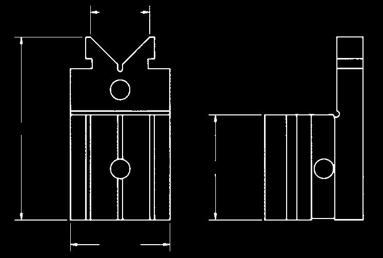 grampo Dois furos rosqueados (3/8-16) em uma extremidade, para montar o bloco em V perpendicularmente a placas lisas etc.