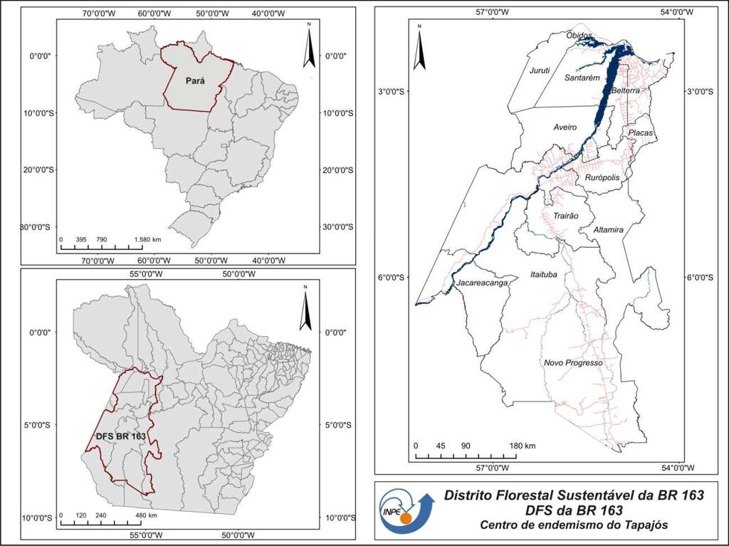 3 Área de estudo A área de estudo compreende o Distrito Florestal Sustentável da BR 163 (DFS-BR163), localizado no oeste do estado do Pará (Figura 3.1).