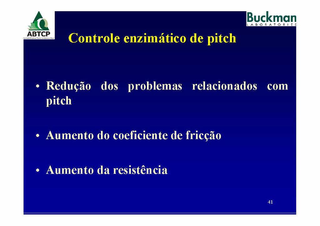 Controle enzimatico de pitch Reduoao dos problemas relacionados