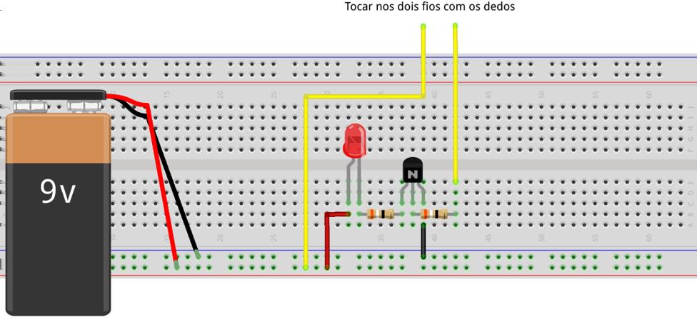 O esquema elétrico é mostrado na figura abaixo: Lista de componentes 1 transistor BC548 ou BC549 2 Resistores de 39Ω