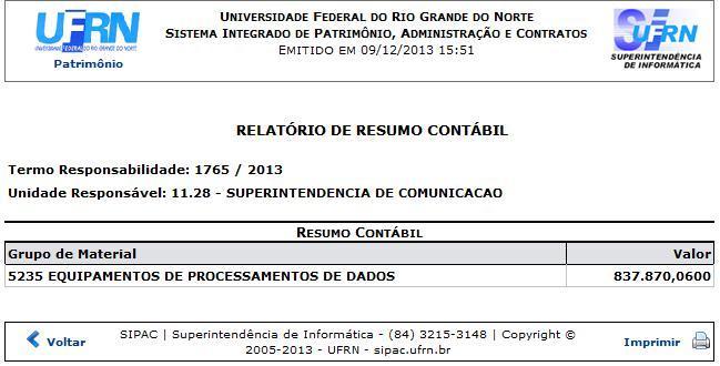 110 Sistema Integrado de Patrimônio, Administração e Contratos Para retornar a página inicial do módulo, clique em Patrimônio, no topo da página.