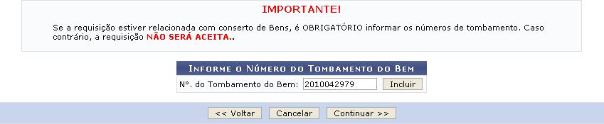 Cadastro de Requisição Caso a requisição esteja relacionada com