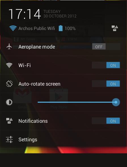 Интерфейс Android TM Быстрые настройки --WiFi: Включение/выключение соединения Wi-Fi.
