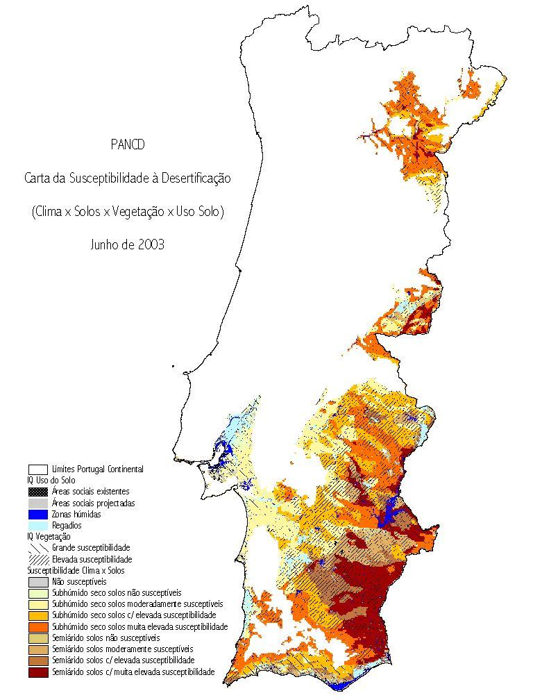 Desertificação - DISMED Implementação em Portugal: Ponderação dos quatro mapas (integrando indicadores sócio-económicos): Carta de