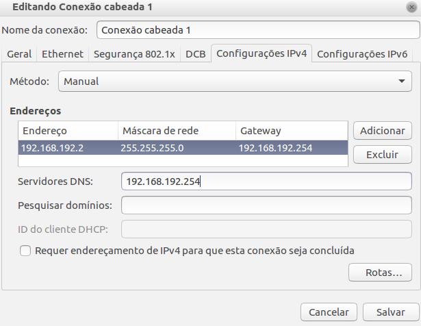 Clique na aba Configurações IPv4 e escolha o Método