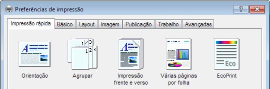 º Descrição 1 Impressão rápida Faculta ícones que podem ser utilizados para configurar, facilmente, funções de utilização frequente.