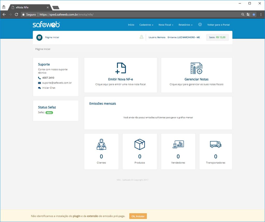 Automaticamente o NF-e Pré Pago, solicita a instalação do plug-in de