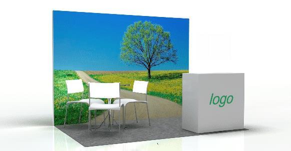 Cota Prata lounge/estande de 6m² Descritivo: Piso - forração grafite medindo 06m² Mobiliário - 01 Balcão MDF medindo 01x01m; 01 mesa baixa com