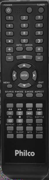 VISTA TRASEIRA O CONTROLE REMOTO 0 0 0 0 0 0 0 08 09 0 0 0 DC IN: entrada para fonte V. Y/PB/PR: entrada de vídeo componente. VÍDEO: entrada de vídeo composto. L/R: entrada de áudio estéreo.