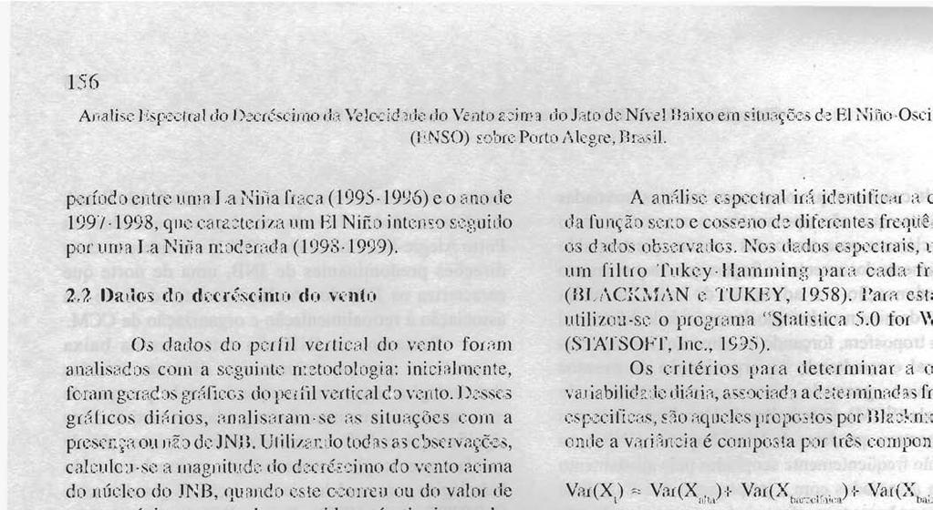 Analise Espectral do Decréscimo da Velocidade do Vento acima do Jato de Nível Baixo em situações de E1 Nino-Oscilação Sul (ENSO) sobre Porto Alegre, Brasil.