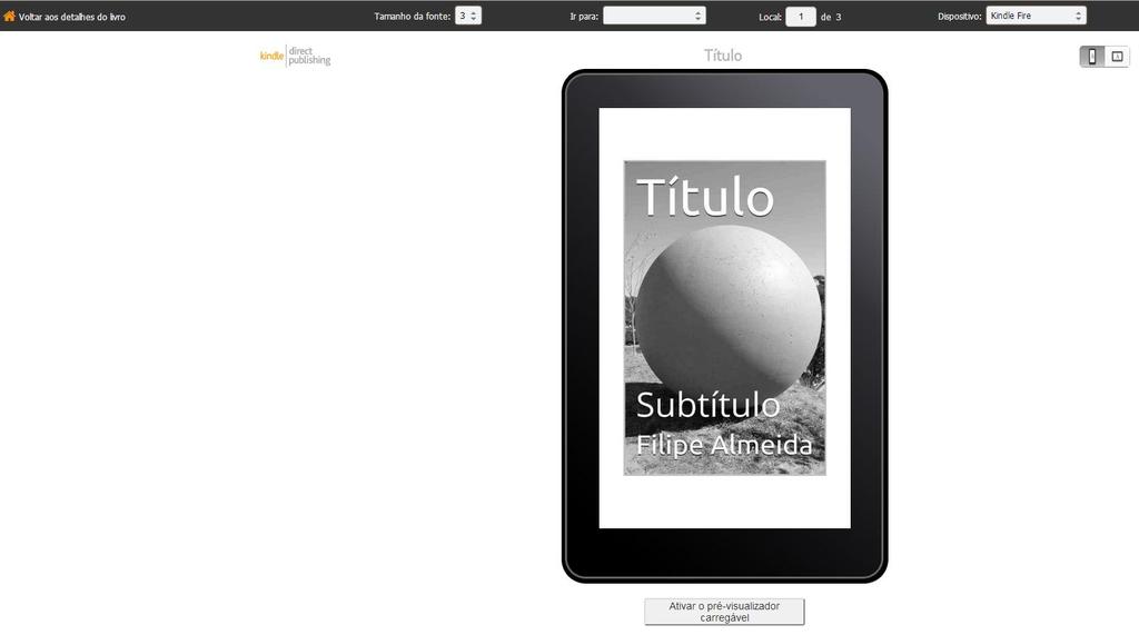 Na parte superior é possível alterar algumas configurações: tamanho da fonte, ir para algumas partes do livro ou alterar o dispositivo a ser visualizado.