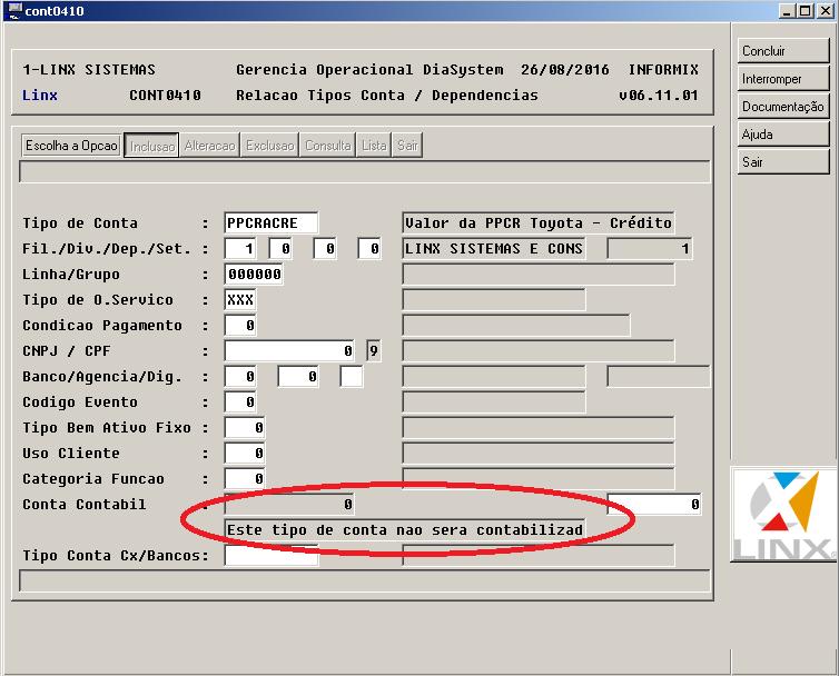 Entretanto, para que não se realize o registro de PPCR os mesmos tipos de Conta (PPCRACRE e