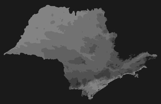 1100 mm 3850 mm 11 C 25 C Figura 26: Pluviosidade média anual do Estado de São Paulo (imagem superior) e temperatura média anual do Estado de