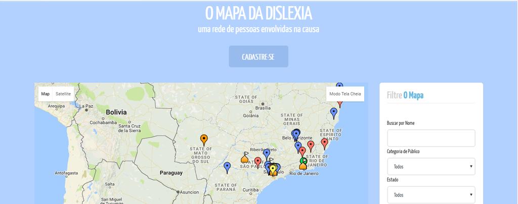 2.2. Menu Mapa Contém um número de pins indicando alguns cadastros, com um filtro na