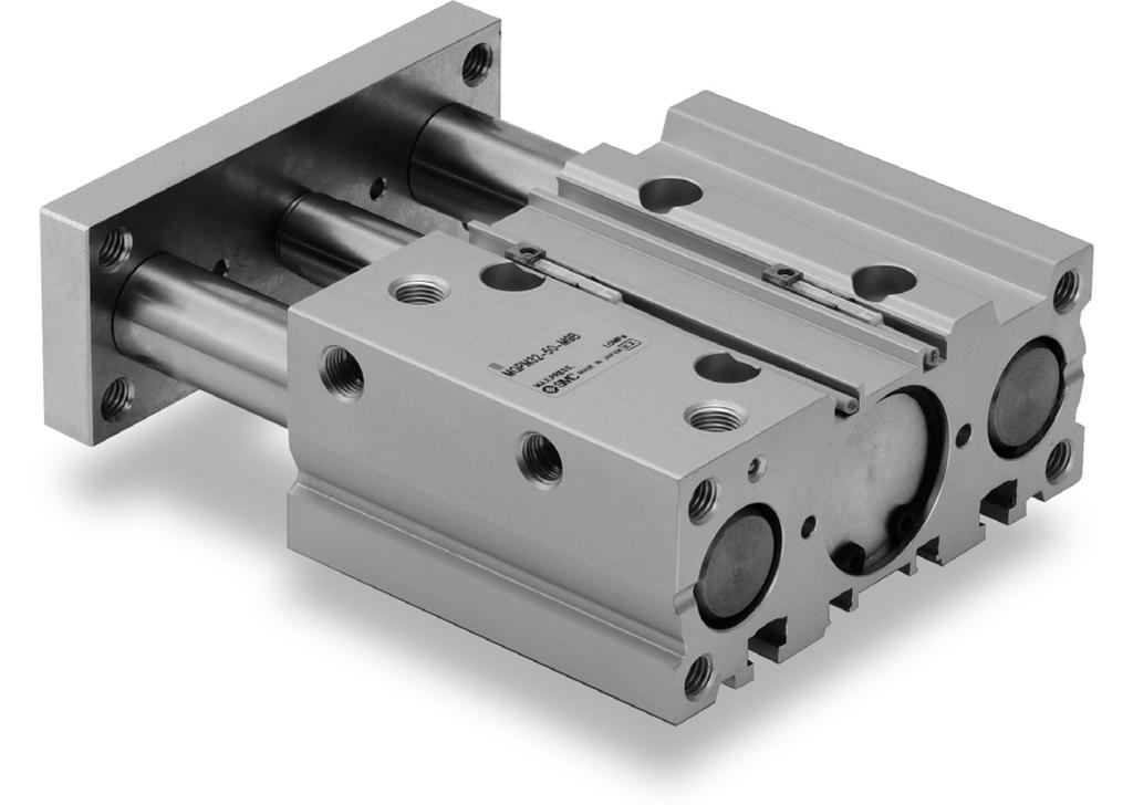 Cilindro compacto guiado Série ø, ø, ø, ø2, ø, ø, ø, ø, ø, ø Quatro modelos de montagem fornecidos Fácil posicionamento.