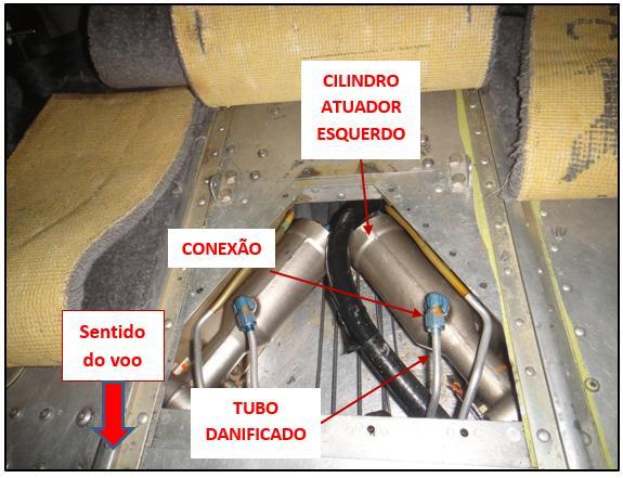 Figura 5 - Cilindro atuador esquerdo e tubo danificado.