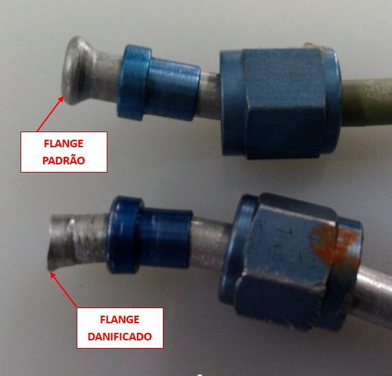 Figura 7 - Comparação entre um dos flanges do tubo danificado e um flange padrão.