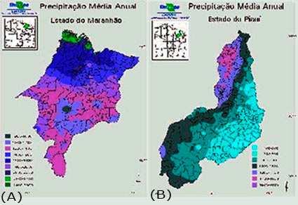 3 de 9 27/06/2017 18:24 Figura 1. Mapas de precipitação anual para os estados do Piauí (A) e do Maranhão(B).