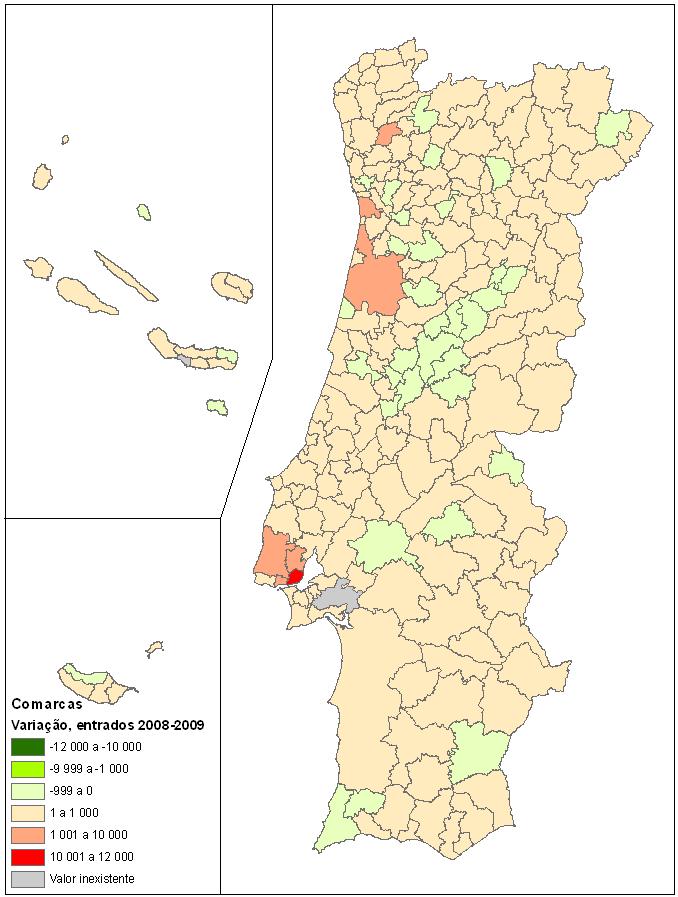 Figura 35 Acções executivas entradas, por comarca (variação 28-29) Maiores diminuções em 29: Maiores aumentos em 29: Paredes Resto do País -18 Lisboa AML 11157 Maia AMP -81 Grande Lisboa-Noroeste AML