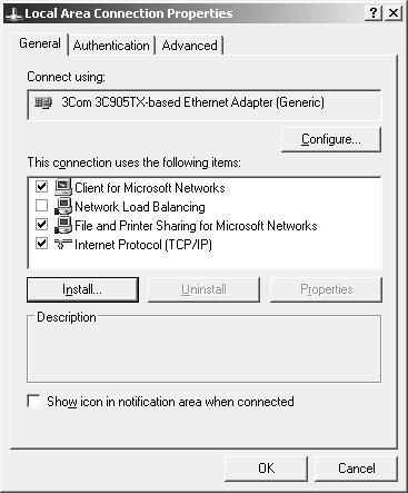 3. Verifique se os componentes necessários indicados em seguida aparecem na lista. A tabela seguinte indica os componentes necessários para configurar a interface de rede com o EpsonNet Config.